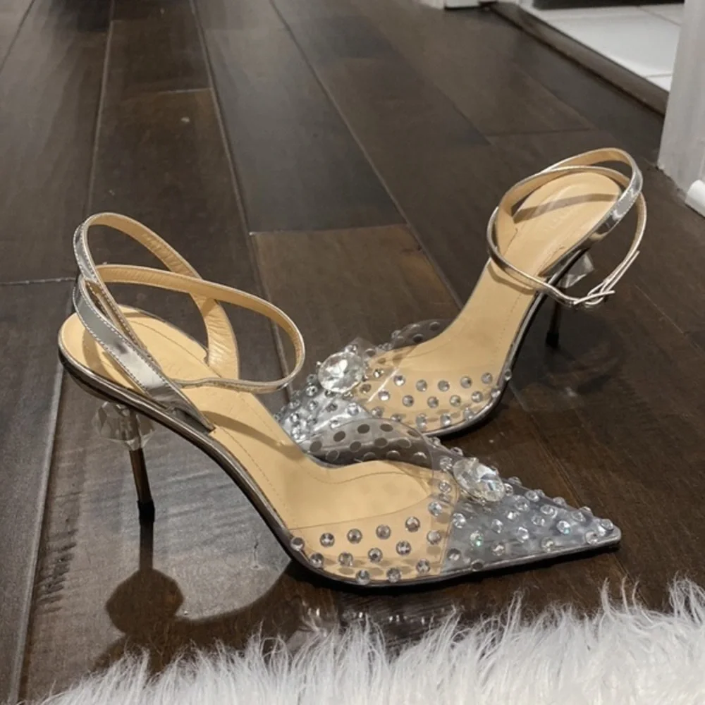 Mach and Mach‎ Crystal Embellished Clear Ankle Strap pump